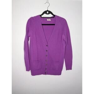 Wallace Sweater Cardigan Womens Medium Purple Merino Wool Elbow Patch Pockets